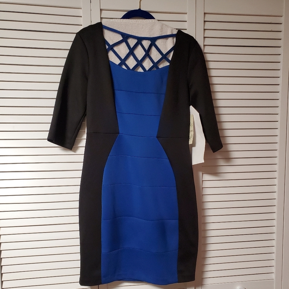 Slimming black and blue dress